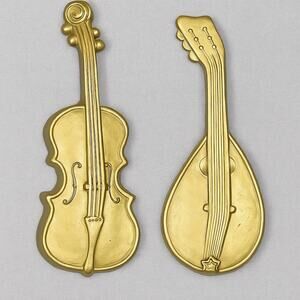 VTG MCM ROYAL Gold Musical Instrument Wall Plaques Set Hollywood Regency Violin